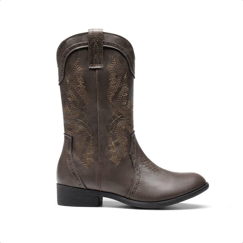 🆕 Women Brown Cowboy Western Boots Mid Calf Riding Shoes - Picture 4 of 6